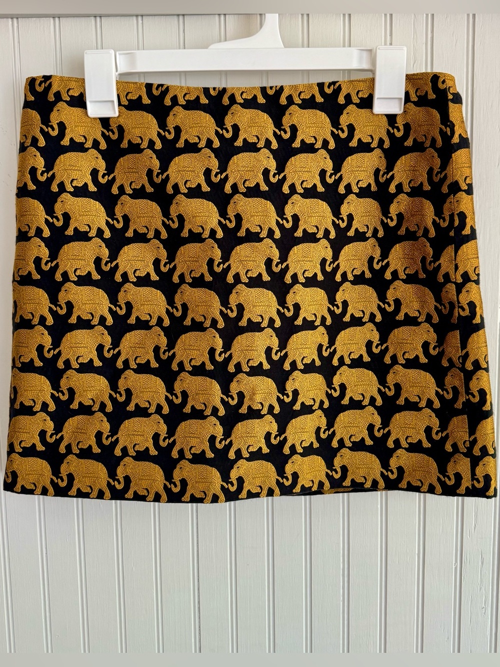 J. Crew Black and Gold Mini Skirt Size 8 with Gold Elephant Print